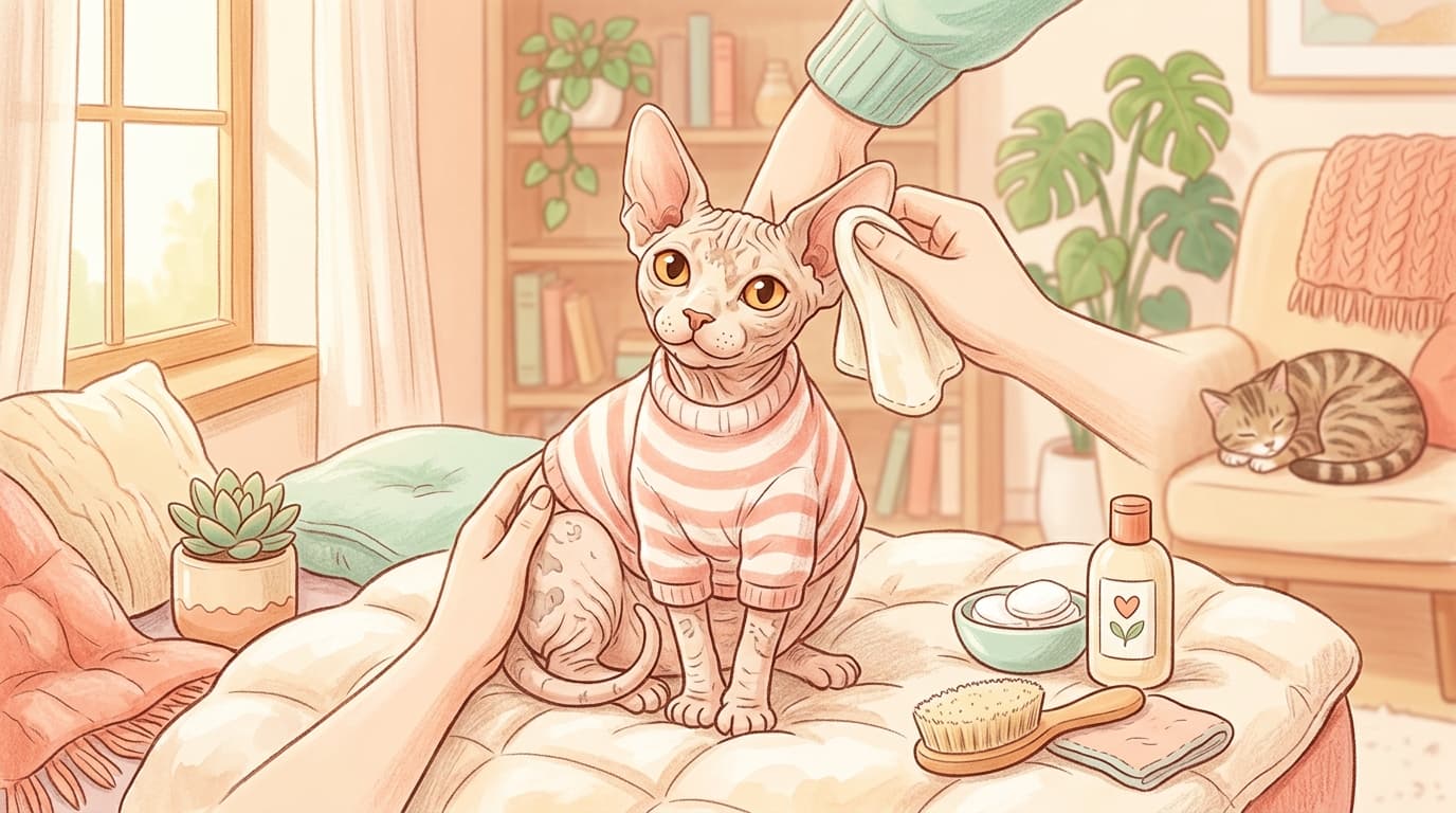 Sphynx-Katzenpflege: 5 Alltagstipps für gesunde Haut, Ohren und Augen